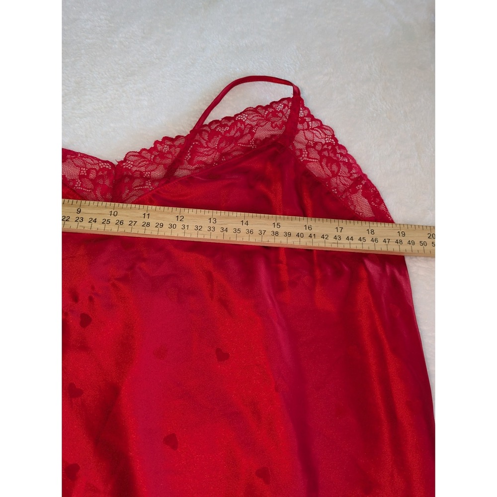 Joyspun Nightie Red Satin Lace Trim Hearts Lingerie Large Romantic Valentine's - Picture 5 of 6